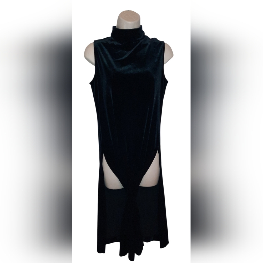 Chico's Black Velvet Sleeveless Mock Neck Midi Dress - Picture 9 of 13